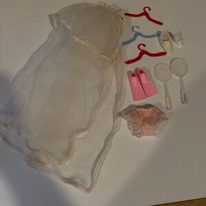 Vintage Barbie Accessories Lot Clothing‎ Hangers Tennis Racquets Fins Shoes